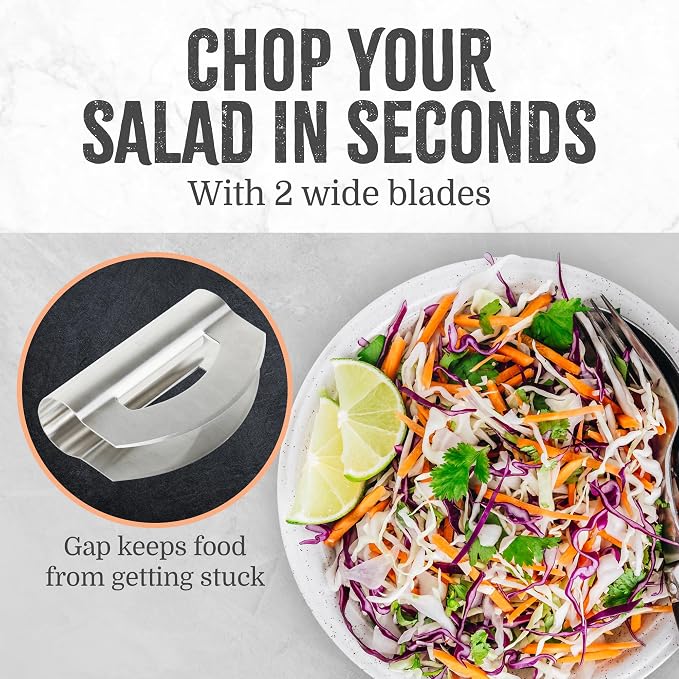 Mindful Design Salad Chopper Tool, Mezzaluna Knife Stainless Steel Vegetable Rocker With Blade Covers