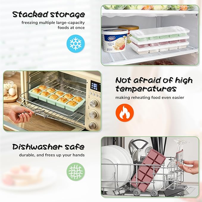 Doasuwish Ice Cube Trays with Lid, 3 Pack 10 Cubes 2 Tbsp. Silicone Ice Cube Trays for Freezer, Perfect for Freezing and Storing Ice Cubes, Chocolates, Sauces, Juices, Fruit Purees and More, BPA Free