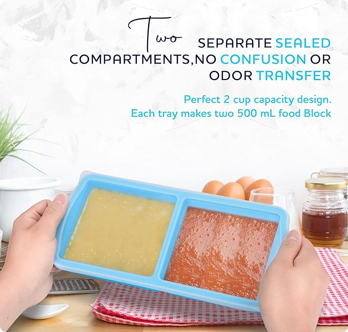 ZIP STANDING Silicone Freezer Trays with Lid,2-cup Soup Freezer Container large Ice Cube Molds with Reinforced Steel Ring Top for freezing Soup Sauce Broth Leftovers oven Dishwasher -Safe (black)