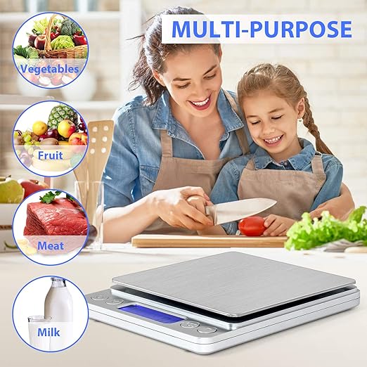 Food Scale, Rechargeable Kitchen Scale with Trays 3000g/0.1g, Mini Scale with Tare Function Digital Scale Grams and Ounces for Weight Loss, Dieting, Cooking, Meal Prep, Coffee, Jewelry