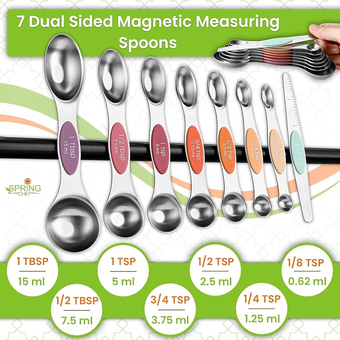 Spring Chef 16 Magnetic Measuring Cups & Spoons, Patented, Desert Sunset | Nesting Stainless Steel Measuring Cups & Heavy Duty Metal Measuring Spoons with Levelers for Dry & Liquid Ingredients