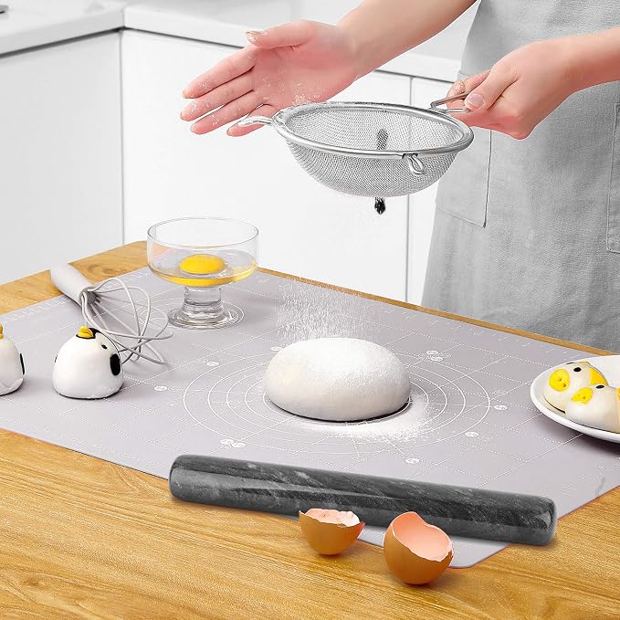 ComSaf Marble Rolling Pin with Wood Cradle 12 Inch Black, Non-Stick Dough Roller Professional Essential Kitchen Utensil French Heavy Duty for Baking, Pizza, Fondant, Pie Crust, Cookie, Pastry