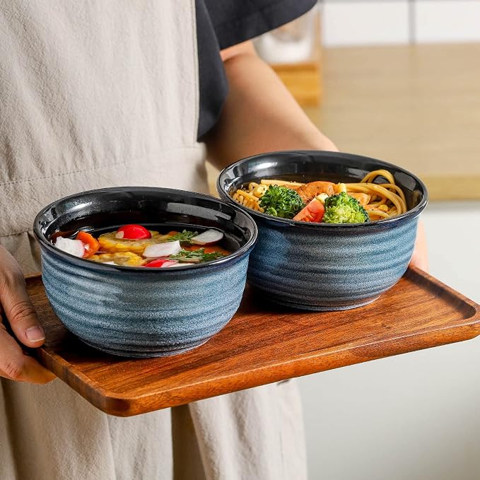 HASENSE Ceramic Cereal Bowls Set of 6, 20 Oz Navy Blue Stoneware Bowls, Farmhouse Bowls for Cereal, Soup, Rice, Pasta & Salad, Dishwasher & Microwave Safe