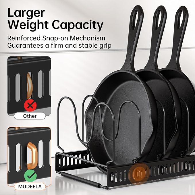 MUDEELA Expandable Pot Pan Lid Organizers inside Cabinet, 14 Divider-Black | Expandable 11.8–22.9", 14 Adjustable Divider, Tool-Free Assembly, Non-Slip, Scratch-Proof, For Pan Lid Cutting Board Bakeware