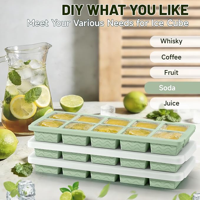 Ice Cube Tray with Lid – 3 Pack 2 Tbsp Ice Trays for Freezer, Stackable, BPA-Free, Easy Release Large Ice Cube Molds for Chocolate, Cocktails, Iced Coffee, Whiskey & Juice (10-cube,starlight)