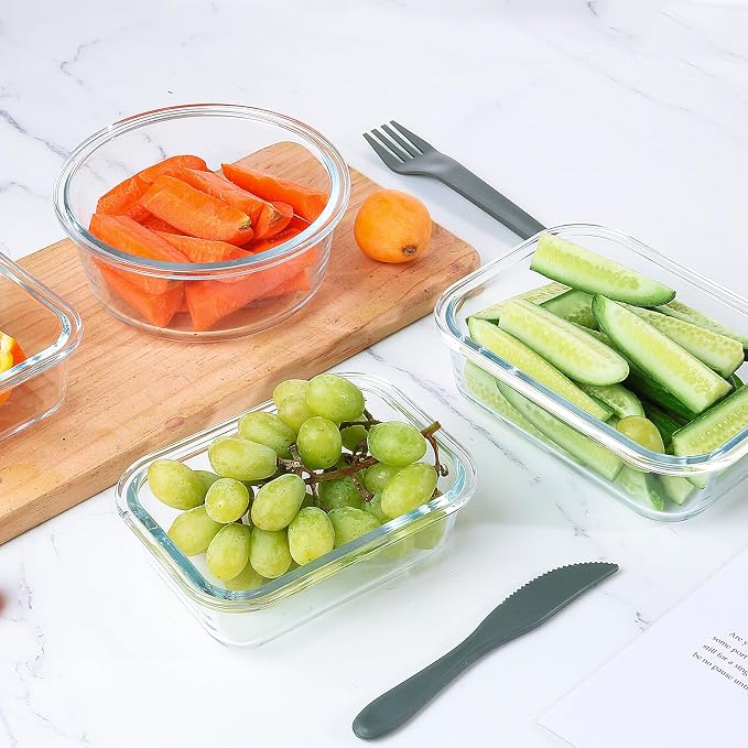 24 Pieces Glass Food Storage Containers Set, White | Meal Prep Containers, BPA-Free, Airtight Glass Storage Containers with lids,Freezer, Microwave and Oven Safe