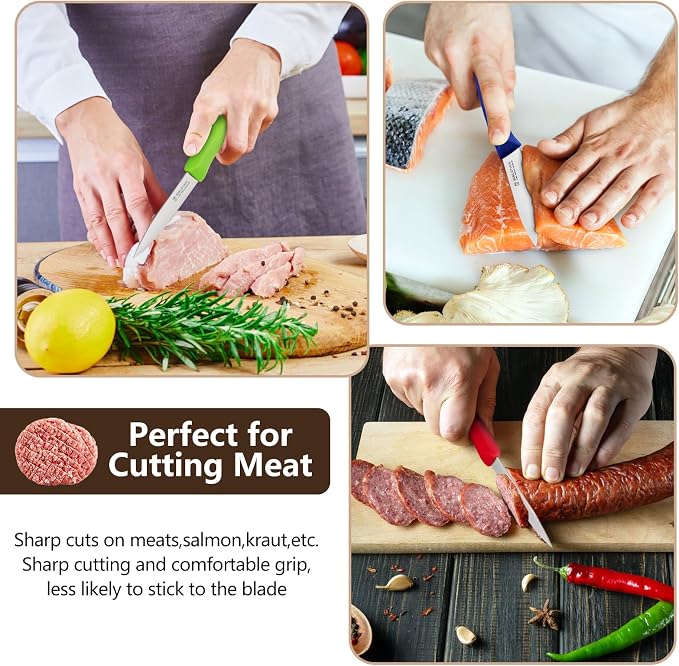 Paring Knives with Straight Edge,Spear Point,Stainless Steel Paring Knife Set of 6,Sharp Small Kitchen Knife for Cutting Vegetable&Fruit,Ergonomic Paring Knife,Red Peeling Knifes