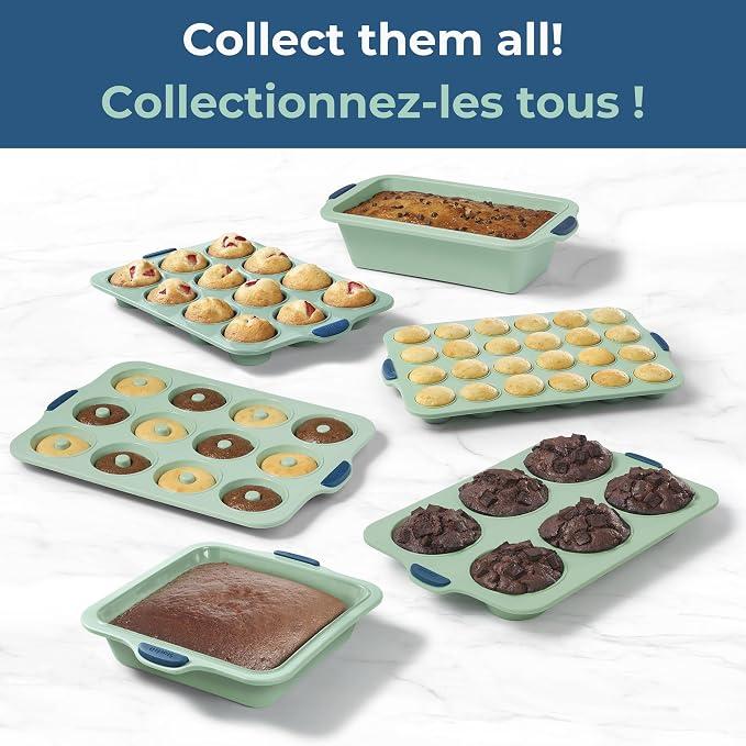 Starfrit Silicone Bakeware 12 Muffin Pan with Integrated Metal Frame - Premium Silicone BPA-Free - Heat Resistant - Ergonomic Handles - Easy Release - Oven & Dishwasher Safe - Green