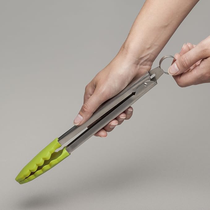 Zeal Silicone Non-Stick Kitchen Cooking Tongs with Stainless Steel Handle – Perfect for Cooking, Grilling, BBQ, Serving, and More 26cm - Heat-Resistant, BPA-Free, and Easy-to-Clean, Lime Green