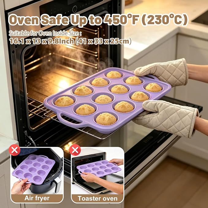 Silicone Muffin Pan Set: Non Stick 12 & 24 Silicone Muffin Pans for Baking Easy Release - Complete Shaping Each Use Avoid Re-baking - BPA-free Cupcake Tin Reinforced Frame for Oven Home Bakers