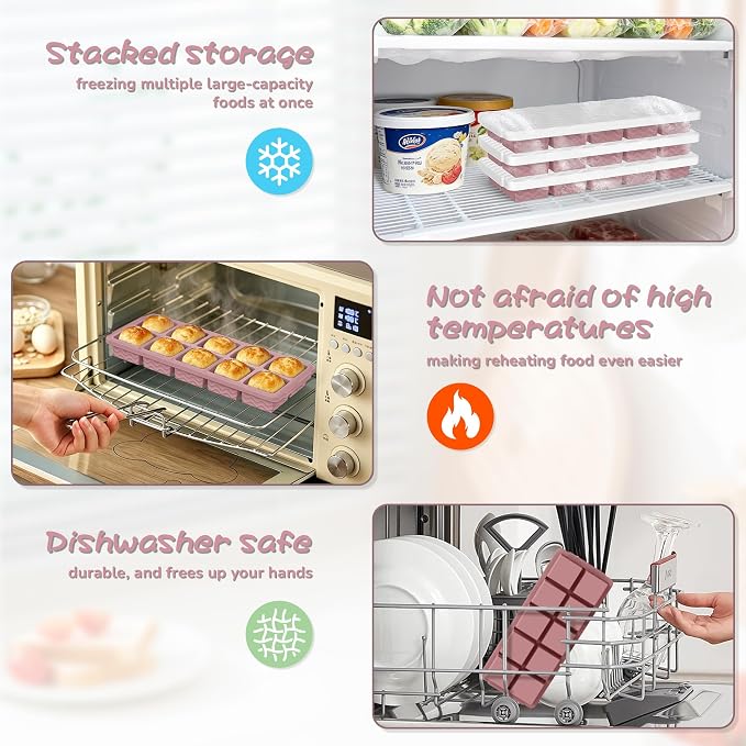 Doasuwish Ice Cube Trays with Lid, 3 Pack 10 Cubes 2 Tbsp. Silicone Ice Cube Trays for Freezer, Perfect for Freezing and Storing Ice Cubes, Chocolates, Sauces, Juices, Fruit Purees and More, BPA Free