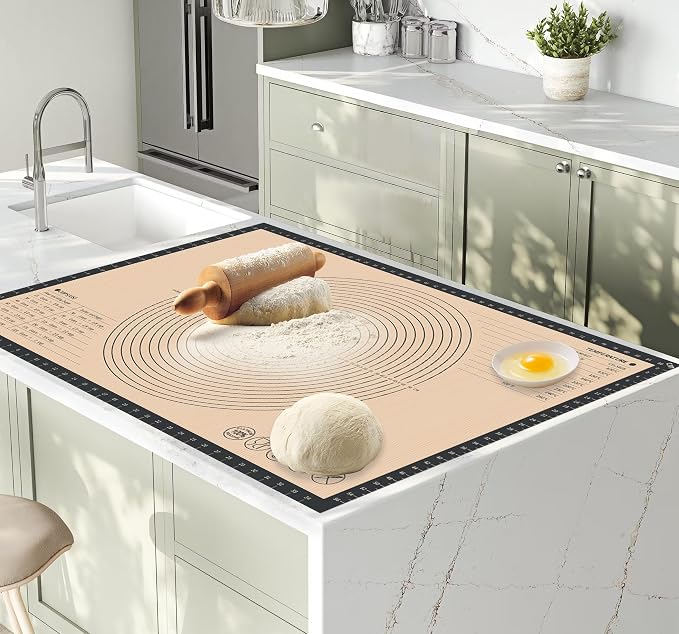 Extra Large Silicone Pastry Mat for Counter Rolling Dough,28x20 Inch,0.75mm Thick,Non Slip Silicone Baking Mat with Measurement(28 x 20 In,Grey)