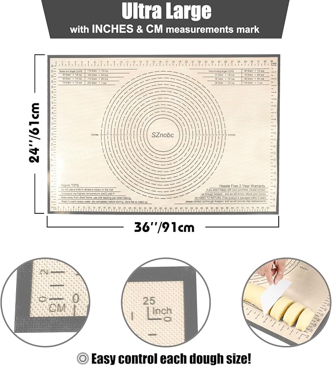 Silicone Pastry Mat 36X24 inch Baking mat Perfect for Dough, Pastry, Pie Crust, Fondant, Cookies, Bread, Pasta/Pizza,Pastry Board, Kitchen Counter Mat