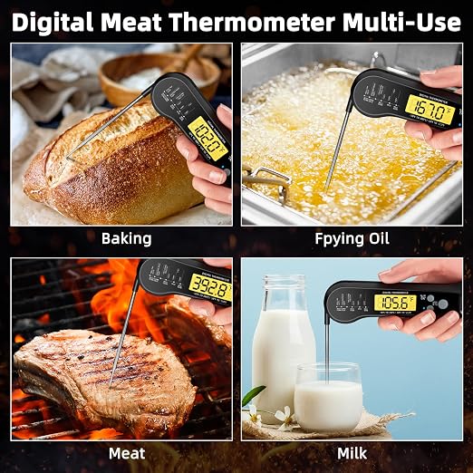 Instant Read Meat Thermometer for Grill and BBQ, Black | Fast Accuracy Digital, Backlight & Waterproof, For Cooking, Baking, Fish, Liquids, Lamb, Chicken