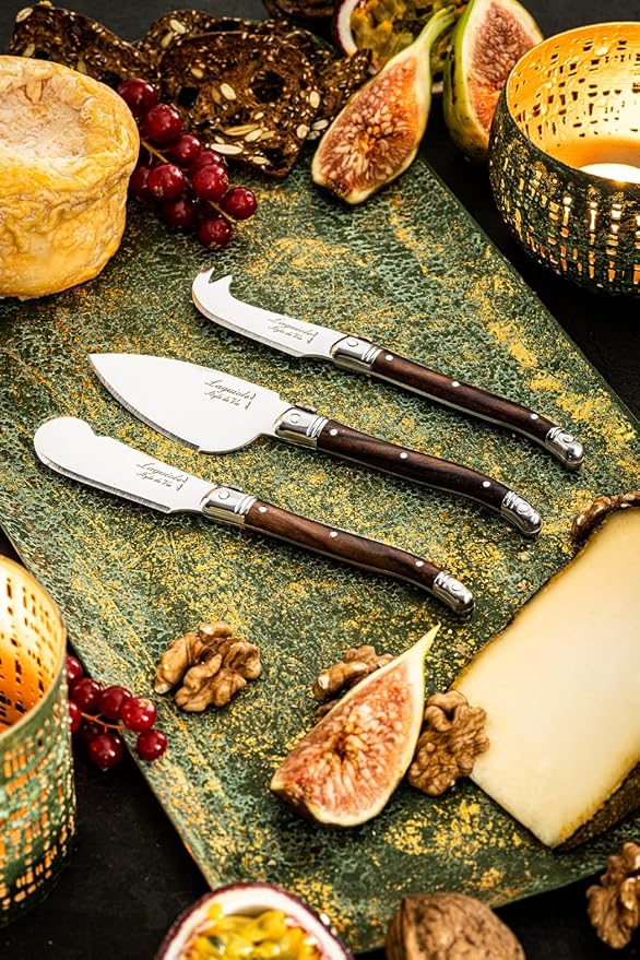 Laguiole Style de Vie Cheese Knife Set Premium Line Set of 3 Dark Wood