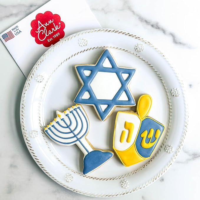 Ann Clark Hanukkah Cookie Cutters 3-Pc. Set, Made in USA, Star of David, Dreidel, and Menorah