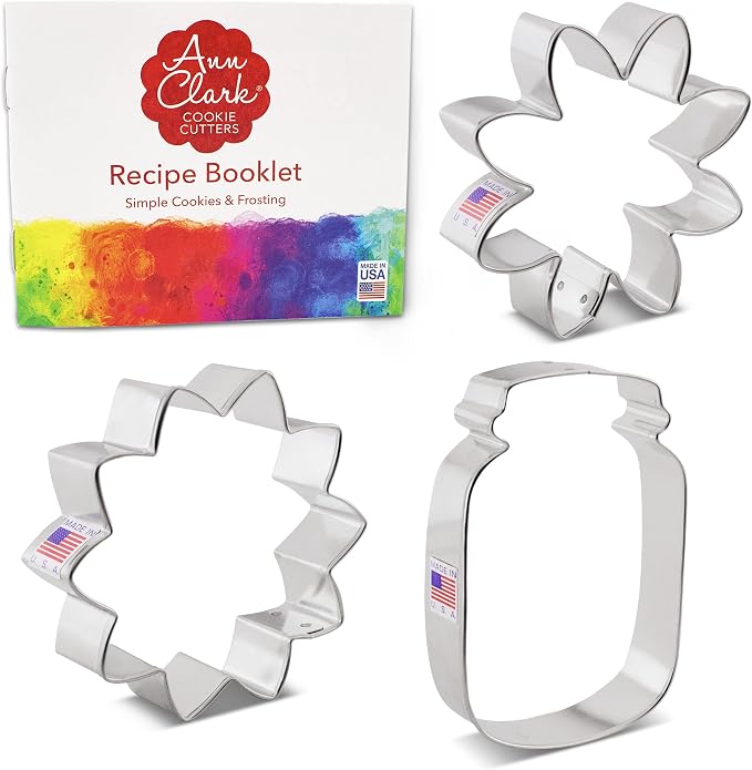 Ann Clark Mother's Day Flowers Cookie Cutters 3-Pc. Set Made in the USA, Sunflower, Daisy and Mason Jar