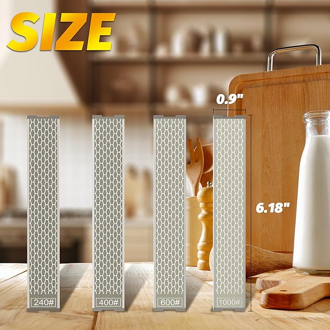 4 PCS Diamond Knife Sharpening Stones Set with Aluminum Base 6.2×0.9", Diamond Plates Kit for XARILK type Sharpeners System, 240# 400# 600# 1000# Grit