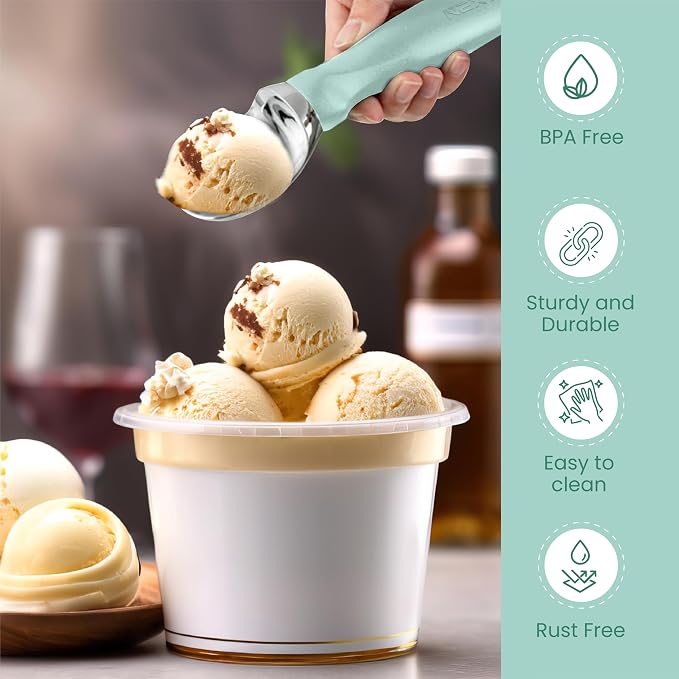 Nextop Ice Cream Scoop with Comfortable Handle - Ergonomic Spoon, Durable Perfect Metal Round Round Scoops Ideal for Ice Cream, Sorbet, Gelato Perfect for Home Use, Kitchen Essential. (Mint)