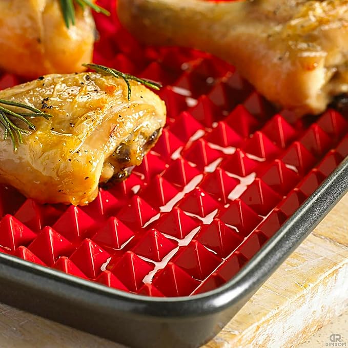 Red Silicone Baking Mat, 16 x 11.42 In, Non-Stick, Pyramid Design | Easy-to-Clean Silicone Pyramid Baking Mat; Suitable for Oven & Microwave; Fat Filtering Surface; for Roasting, BBQ, and Bacon