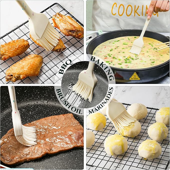 Silicone Basting Brushes,Heat-Resistant Candy Colors Pastry Brush, Strong Steel Core and One-Piece Design, Perfect for BBQ, Grilling, Baking, and Kitchen Cooking, BPA-Free (2)