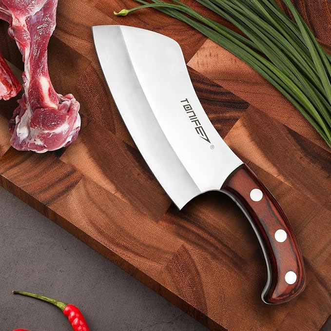 TONIFE Meat Cleaver Butcher Knife with Pakkawood Handle, 6.3 Inch Professional Butcher Chopper for Kitchen and Restaurant