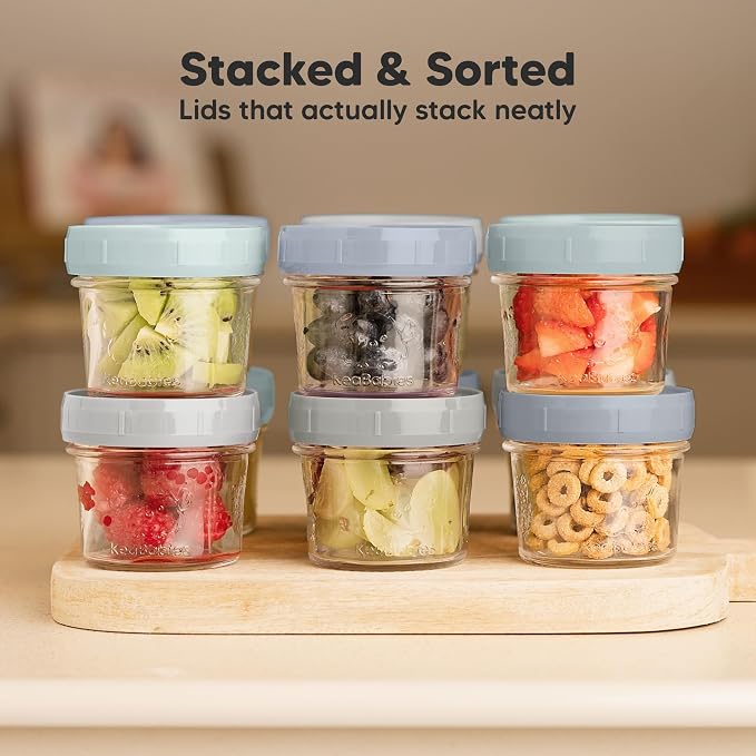 KeaBabies 6pk 4oz Glass Baby Food Containers with Lids, Leak-Proof (Slate) | Microwavable Small Glass Jars, Baby Purees, Toddler Snack Storage Containers, BPA-Free, Dishwasher-safe, Freezer Safe