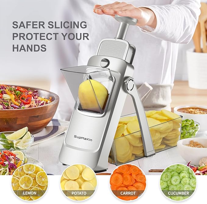 SupMaKin Upgrade Larger Safe Mandoline Slicer with Cheese Grater Potato Slicer for Chips, Vegetable & Food Cutter,Thickness Adjustable 0.1-8 mm, Kitchen Faster Slice (Only Slicer)