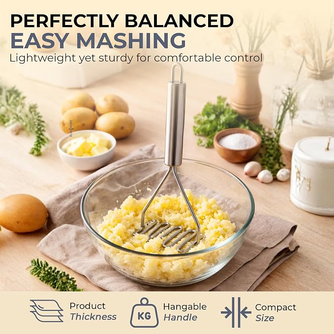 Stainless Steel Potato Masher Wire Food Masher for Potatoes, Avocado, Vegetables & Beans – Kitchen Tool with Comfortable Handle, Dishwasher Safe