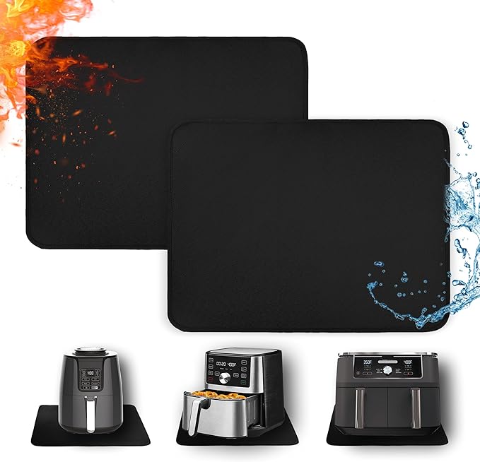 2 PCS Heat Resistant Mats for Countertop Air Fryer, 24x16in, Black | 1022 ℉ Fireproof mat, air fryer accessories for ninja, cosori, waterproof hot pads for kitchen toaster, oven, coffee maker
