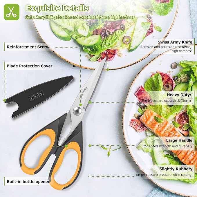 Kitchen Scissors, 2-Pack Kitchen Shears, 9 Inch Heavy Duty Dishwasher Safe Food Scissors, Multipurpose Stainless Steel Sharp Cooking for Kitchen, Chicken, Poultry, Fish, Meat, Herbs