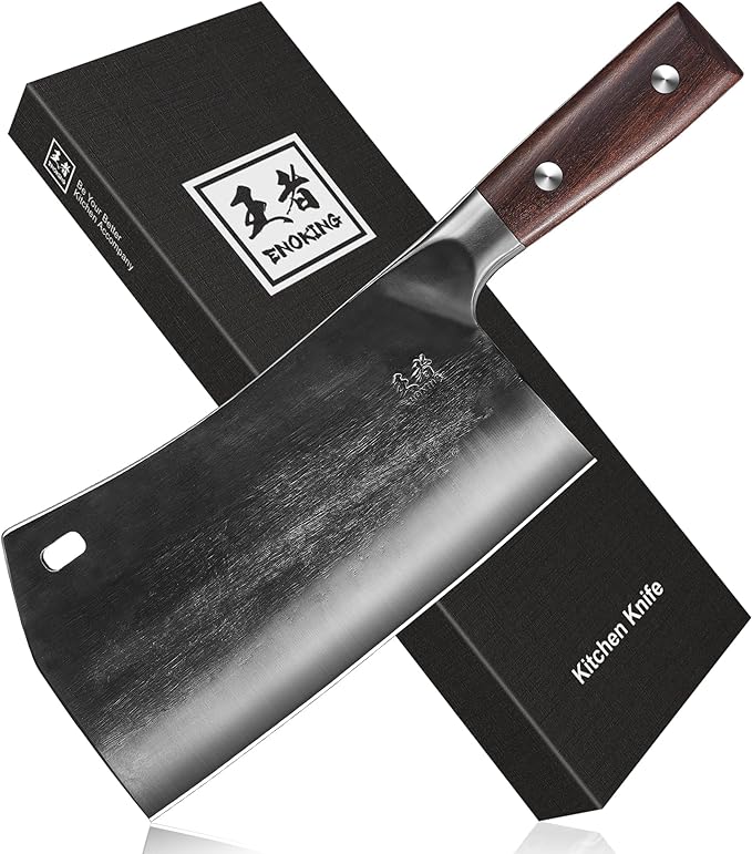 ENOKING 7.5″ Cleaver Knife, Chef’s Knives – Hand Forged, German High Carbon Stainless Steel Butcher Knife with Full Tang Handle for Home Kitchen & Restaurant
