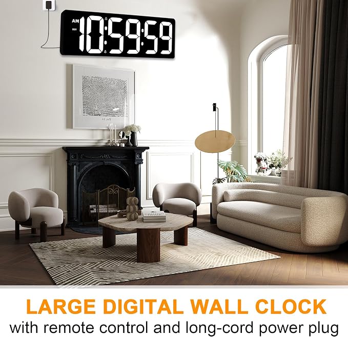 TXL 17.2" Large Digital Timer Clock, Countdown Timer for Classroom Home Gym Kitchen Office, LED Wall Clock with Remote Control, 4 Dimmable Brightness, 12/24H, Auto DST(White)