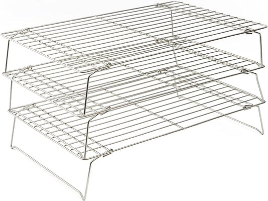 Ultra Cuisine Heavy Duty 3 Tiers Stackable, 16" x 10" Cooling Rack for Cooking and Baking - Professional Grade Premium 100% Stainless Steel Baking Rack & Wire Cooling Mesh - Dishwasher Safe - Pack 3