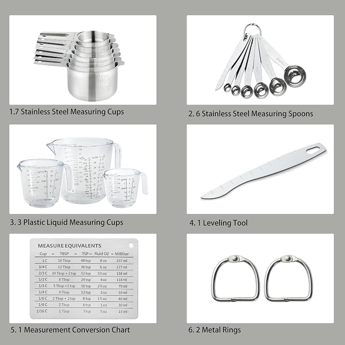20PCS Measuring Cups and Spoons Set, Mituer Stainless Steel Nesting Kitchen Cooking Baking Measuring Set for Dry and Liquid Ingredients