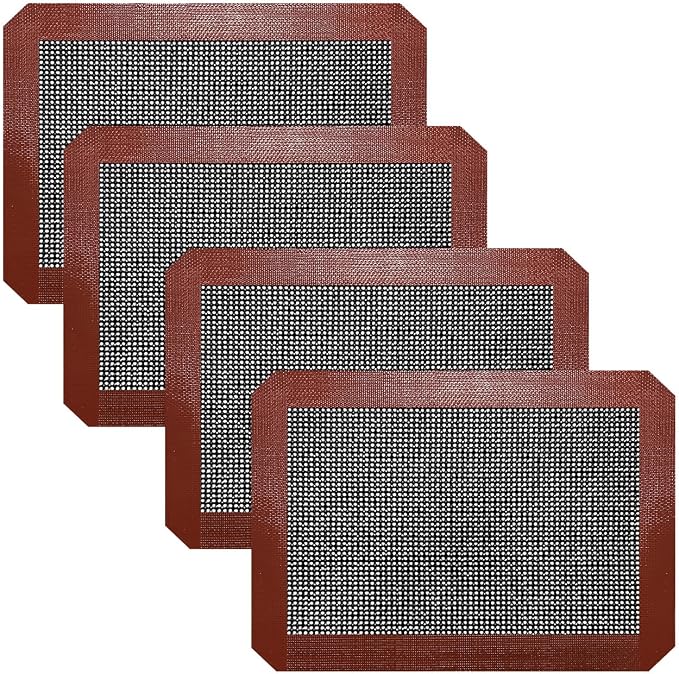 Small Silicone Baking Mats, Set of 4, 11-4/5x8-1/4 Inch Quarter Sheet Size, Non Stick, BPA Free, 1/4 Baking Sheet Pan Liner for Cookies, Macaron, Bread, Pastry, Toaster (Perforated)