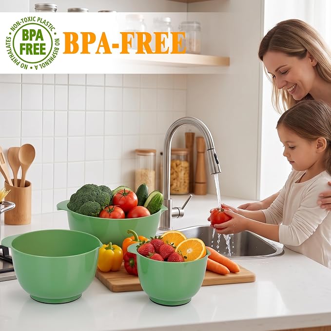 BoxedHome Classic Mixing Bowls Set of 4, BPA Free Plastic Microwave Safe | 4.5, 3.5, 2.5 and 1.7 QT, Non-slip Base Large Non-toxic Nesting Bowl with Pour Spout, Dishwasher Safe, for Prep, Cooking