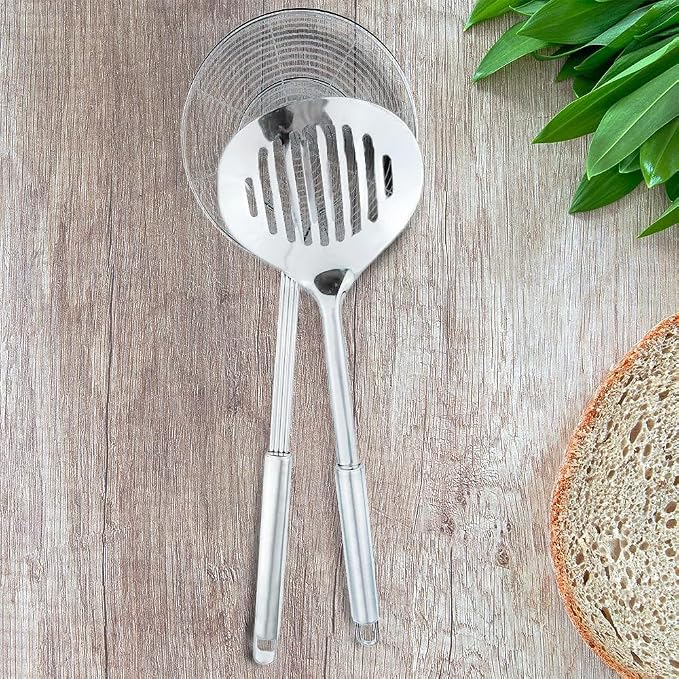 TENTA Kitchen Multi Kitchen Utensil Stainless Steel Cooking Skimmer Slotted Fish Turner Spatula Spoon Colander Drain Water Filter Spoon Ladle Spider Strainer Skimmer Ladle for Cooking &Frying (2pcs)
