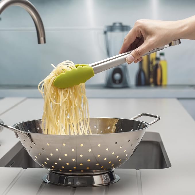 Zeal Silicone Non-Stick Kitchen Cooking Tongs with Stainless Steel Handle – Perfect for Cooking, Grilling, BBQ, Serving, and More 26cm - Heat-Resistant, BPA-Free, and Easy-to-Clean, Lime Green