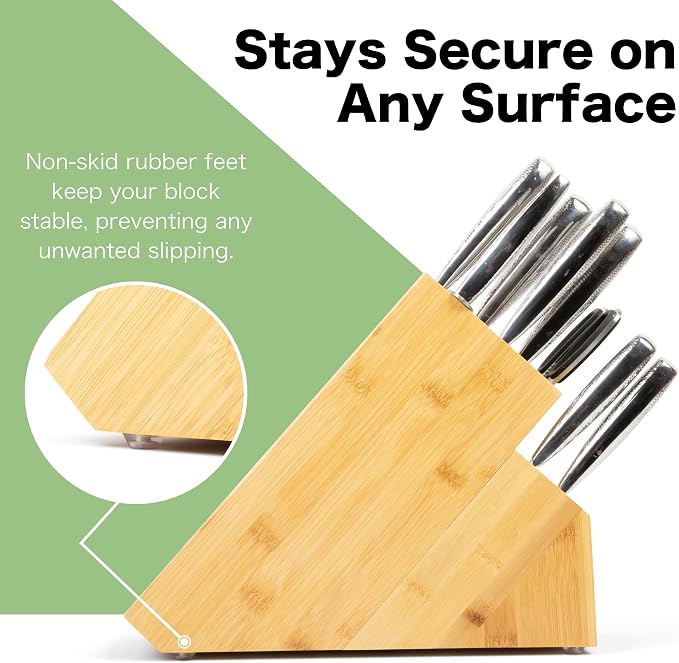 Shenzhen Knives 20 Slot Knife Block without Knives - Solid Wood Core Bamboo Veneer - X-Large 12.25x5.25x10.25 Inch Countertop Knife Holder Organizer and Kitchen Storage