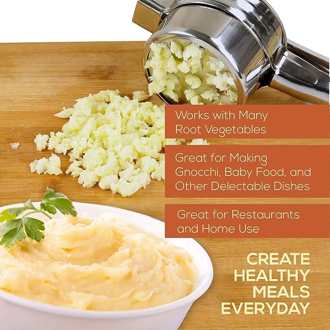 Potato Ricer Masher - Premium Stainless Steel, 3 Interchangeable Discs - Manual Potato Press, Ideal for Fruits, Vegetables, Baby Food Easy to Clean