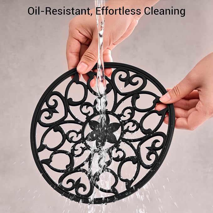 SMARTAKE 3 Set Silicone Trivet Mats for Hot Dishes, Heat Resistant Pots and Pans Holders, Non-Slip Flexible Hot Pads Coasters for Countertops Table, Modern Kitchen Decor Accessories (Black)