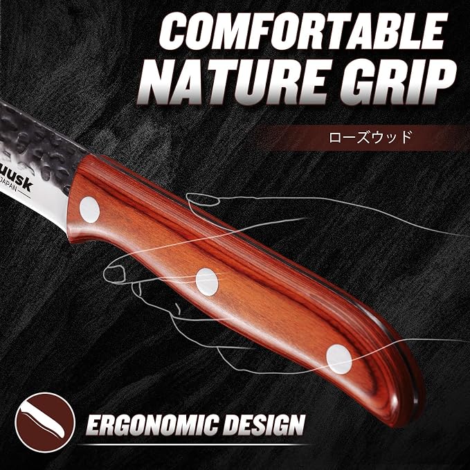 Huusk Breaking Knife 10 Inch-Hand Forged Carving Knives for Meat Japanese Cimeter Curved Blade Butcher Knives Professional with Leather Sheath for Camping Outdoor BBQ