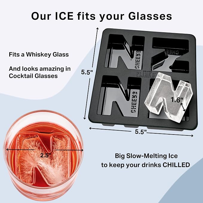 DRINKSPLINKS Custom Letter N Ice Cube Molds. Monogram Ice Cube Mold with Initials. Large Monogrammed Silicone Trays for Bourbon, Whiskey and Cocktails. Fun, Customized Gifts for Men and Women.