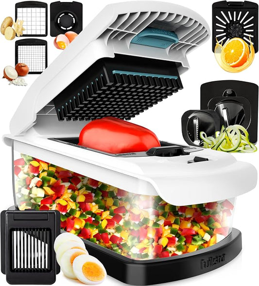 Fullstar Vegetable Chopper & Mandoline Slicer for Kitchen - Food Chopper with Container, Cheese Grater, Home Essentials & Kitchen Gadgets (9 in 1, White/Black)