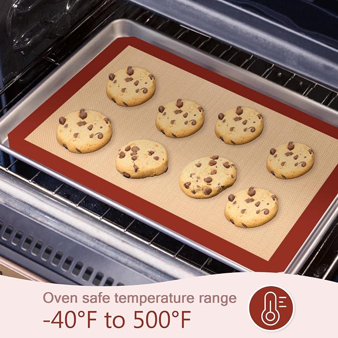 Silicone Baking Mat Set of 3, Non-Stick 2 Half & 1 Quarter Sheets | Dishwasher Safe, Reusable Baking Supplies for Cookies, Bread, Pastries & Dough, Red