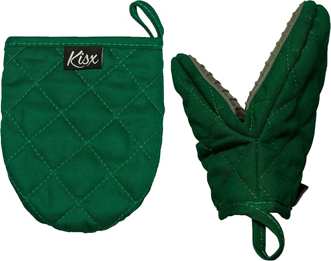 Oven Mitts Heat Resistant – (Green) Mini Oven Mitts, Silicone Gloves Heat Resistant, Kitchen Gloves for Cooking, Silicone Oven Mitts & Pot Holders Sets, Kitchen Pot Holders & Oven Mitts Sets