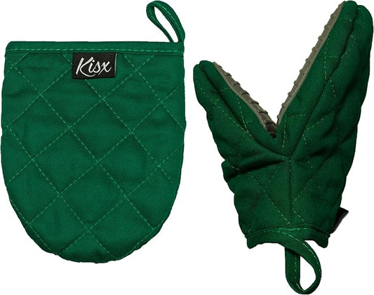 Oven Mitts Heat Resistant – (Green) Mini Oven Mitts, Silicone Gloves Heat Resistant, Kitchen Gloves for Cooking, Silicone Oven Mitts & Pot Holders Sets, Kitchen Pot Holders & Oven Mitts Sets