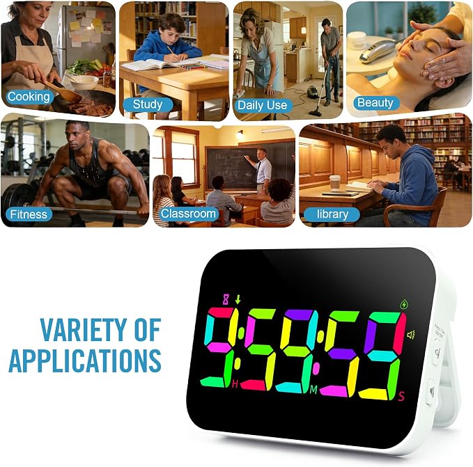 TXL Digital Timer for Classroom, Pomodoro, Gym & Kitchen – Rechargeable Magnetic Countdown Timer, Large LED Display, Loud Alarm, 3 Volume Levels & 3 Brightness Settings