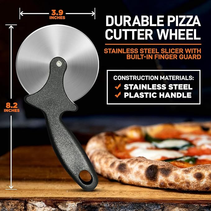 NutriChef 4-Inch Pizza Cutter Wheel - Sharp Stainless Steel Slicer with Built-in Finger Guard & Non-Slip Plastic Handle - Cuts Through Crusts, Bread, Pies, Dough, & More - Dishwasher Safe